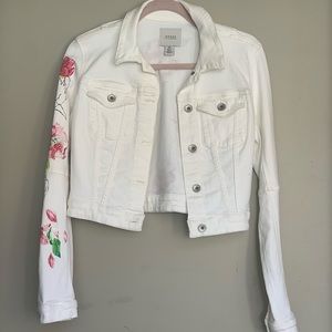 GUESS White denim jacket with flower detail